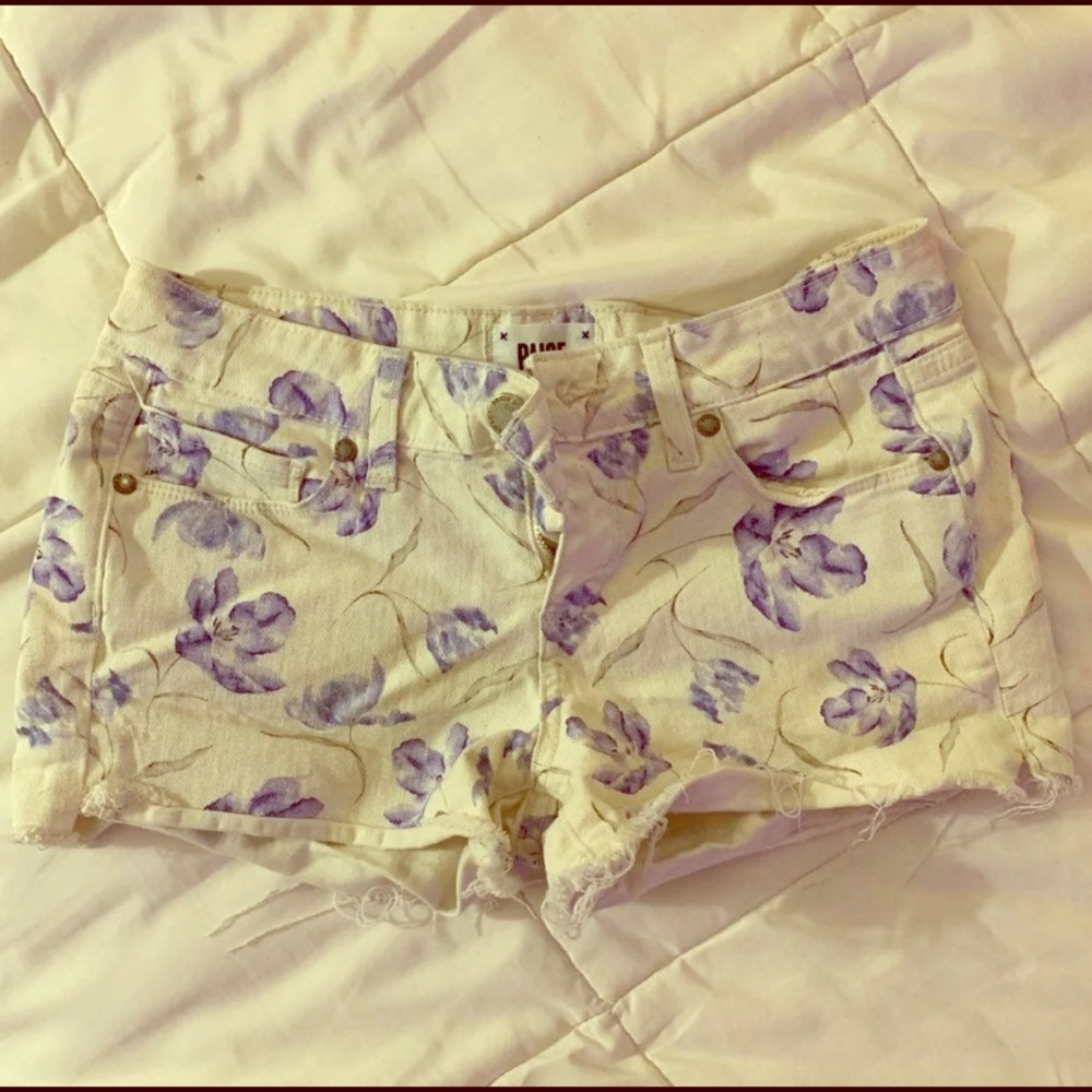 Floral Denim Cutoff Shorts by PAIGE